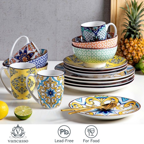 16pcs Dinner Set Jasmin Pattern Ceramic Tableware Dinnerware Plates Bowls Mugs - Picture 2 of 7