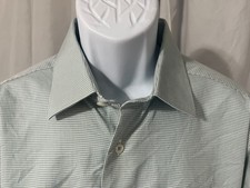     David Donahue Men's white  blue check Trim Fit Dress Shirt 17 34/35   