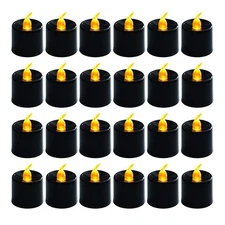 24 Pack Black Tea Lights Candles, Flickering Warm Yellow Flameless LED Tealig