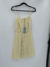 Andree Blue Womens M Sleeveless Short Butter Yellow Dress Embroidery New