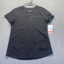 New with Tags Med Couture Women's Energy Knit Back Solid Scrub Top 8478 Black S