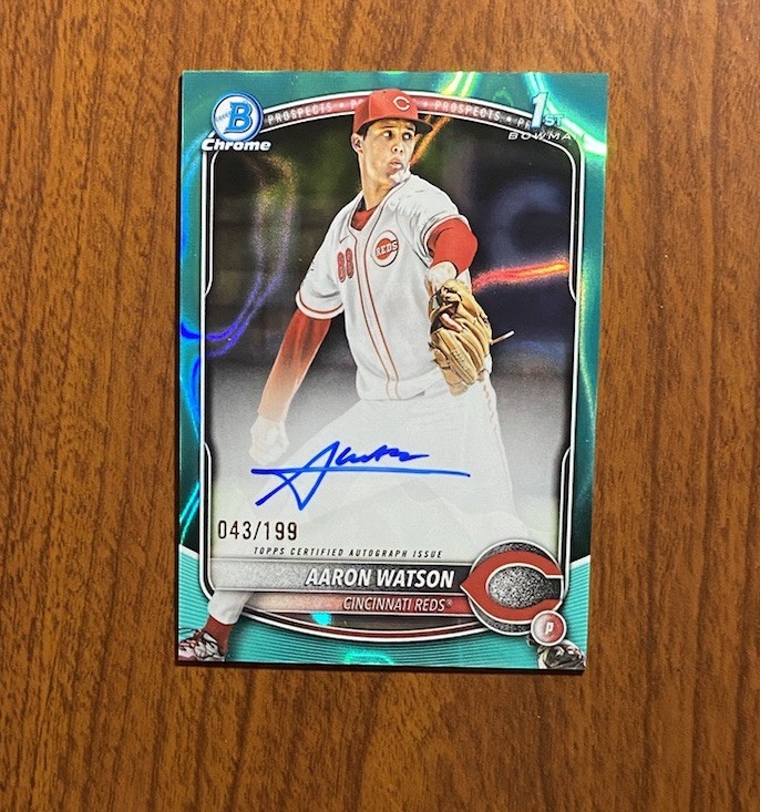 2025 Aaron Watson 1st Bowman Draft Chrome Aqua Lava Refractor Auto /199
