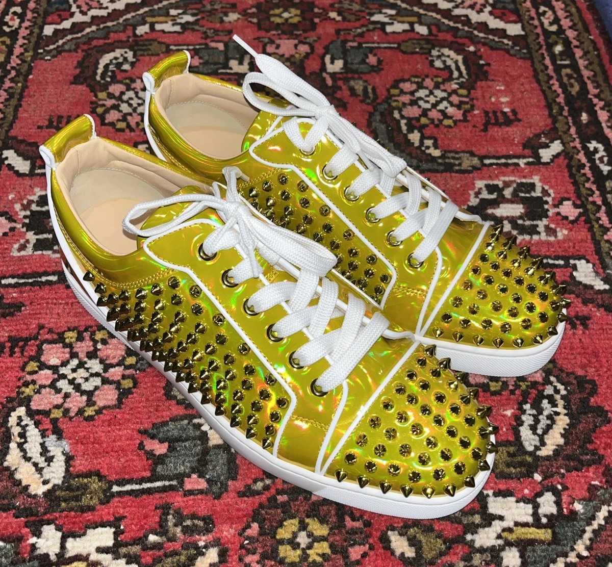 $995 Mens Christian Louboutin Gold Louis Junior Spike Sneakers