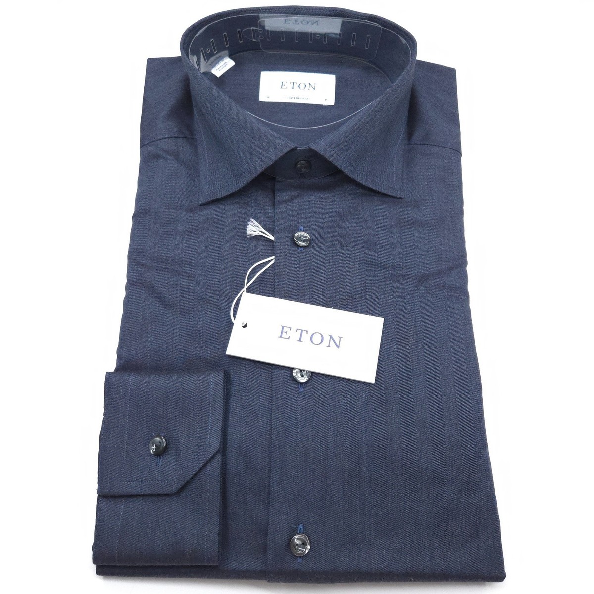 ETON DRESS SHIRT -15 35 36 NAVY BLUE -CONTEMPORARY SLIM -HERRINGBONE TWILL  DENIM | eBay
