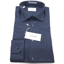 ETON DRESS SHIRT -15 35 36 NAVY BLUE -CONTEMPORARY SLIM -HERRINGBONE TWILL DENIM