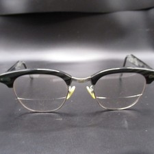 Vintage Shuron Browline Eyeglass Frames 22mm Bifocal Lenses Black Gray Silver