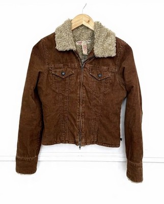 VTG Abercrombie & Fitch Corduroy Trucker Jacket Fleece Lined Y2K Brown S