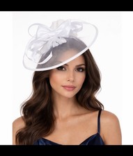 Bellisima Bow Net Fascinator Hat White Feathers Tea Party Derby Spring Headband