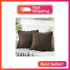 Fancy Homi 2 Packs Dark Brown 26x26 Pillow Covers, Euro Pillow Covers with Pom-p