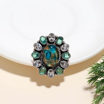 Oyster Spiny Turquoise, Topaz Gemstones Handmade 925 Sterling Silver Ring