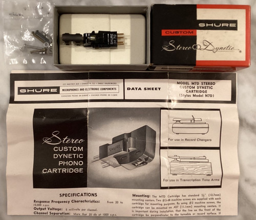 SHURE M7D NEW CARTRIDGE AND NEW INITIAL RELEASE N7D STYLUS IN ITS ORIGINAL BOX .