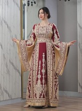 Palestinian Women Embroidered Thobe Dress Tatreez Long Sleeves with Match Belt
