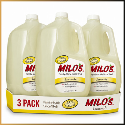 Milos Lemonade 128oz 1 Gallon 3 Pack All Natural Pure Cane Sugar Juice Bulk