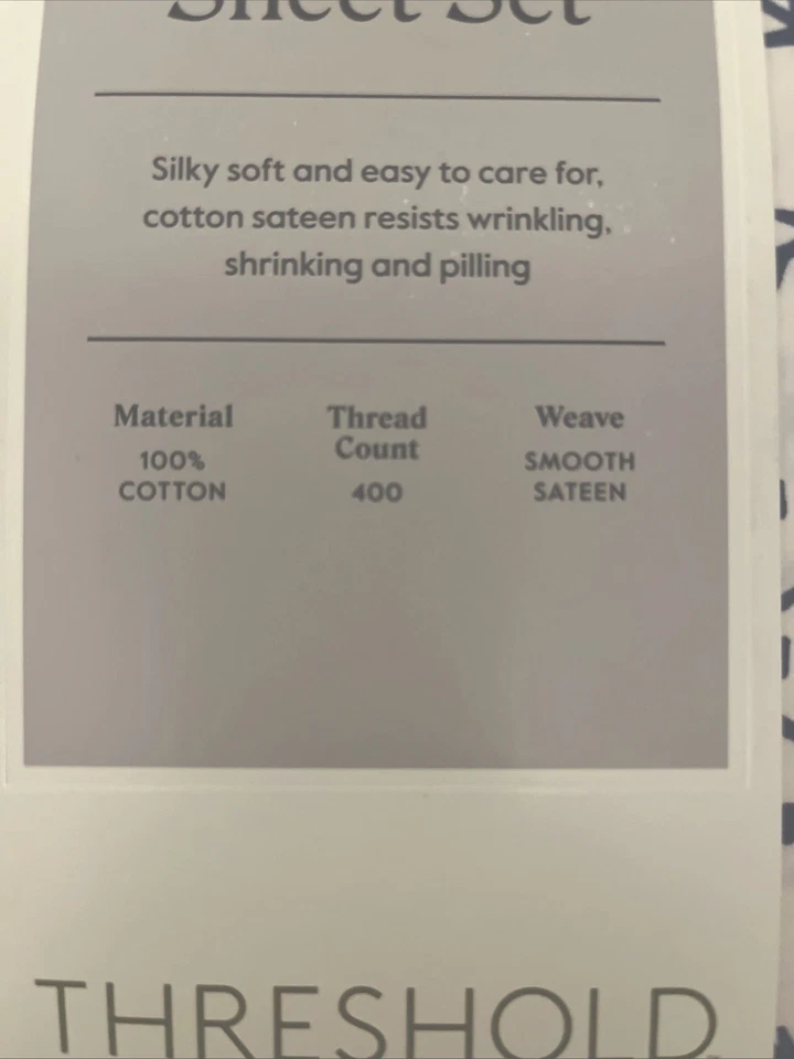 NEW Threshold Performance 400TC Twin XL Sheet Set. Christmas / Holidays. Cotton - Image 4 of 4