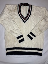 Vintage Great V-Neck Tennis Sweater Chunky Knit Ribbed XL No Brand or Tags READ 