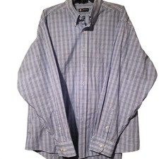 Chaps Blue White Plaid Long Sleeve Button Down Cotton Dress Shirt 18 1/2 - 36/37