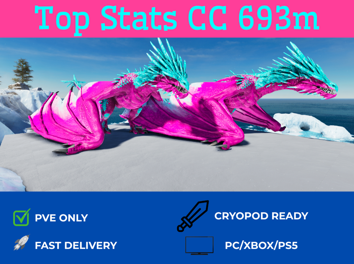 🔥ARK Survival Ascended PvE Top Stats CC Ice Wyvern 693m PC/XBOX