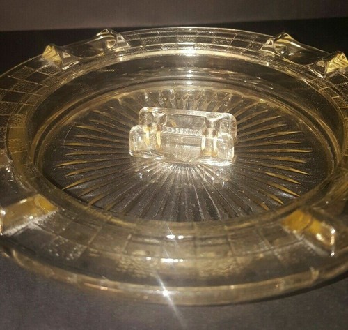 Vintage Depression Glass Ashtray Checkered Rim Starburst Center Match Holder - Picture 4 of 6