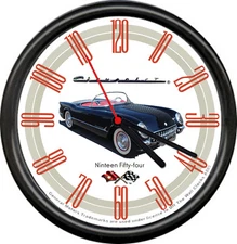 Licensed 1954 Corvette Vintage Black Convertible General Motors Sign Wall Clock