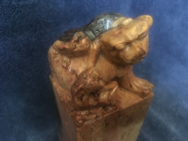 Antique Chinese Marble/Soapstone Hand-carved FooDog HUGE! Seal Stamp Chop 3lbs+