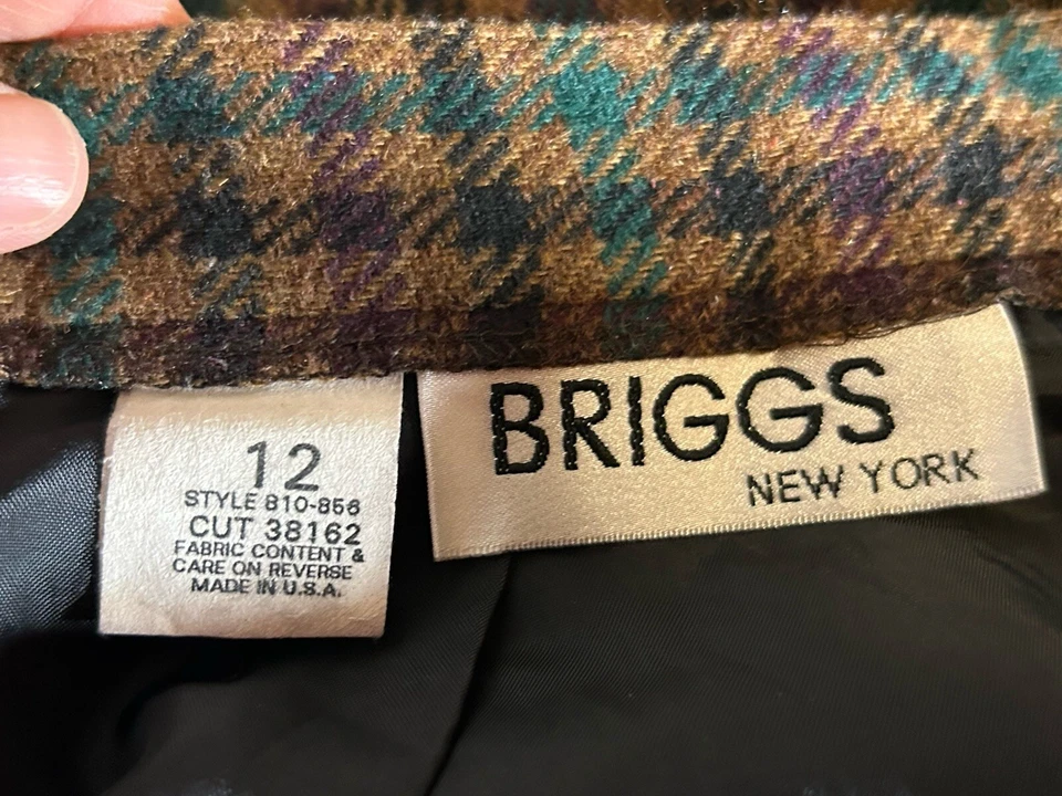 Falda vintage Briggs New York marrón a cuadros mezcla de lana hasta la rodilla para mujer talla 12” Foto 4 de 4