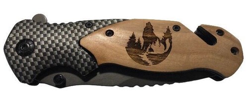 Handmade Howling Wolf Engraved 8" Blade Folding Pocket Knife Custom Design - Picture 8 of 8