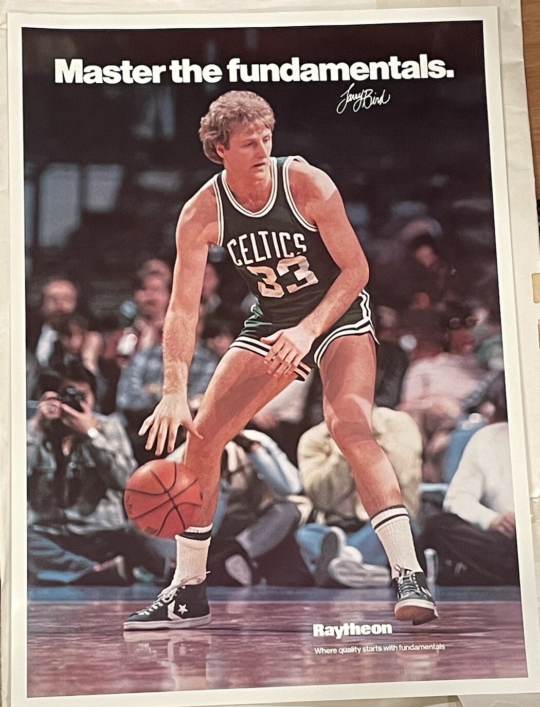 Vtg LARRY BIRD 33 BOSTON CELTICS  POSTER “Raytheon Master the Fundamentals”