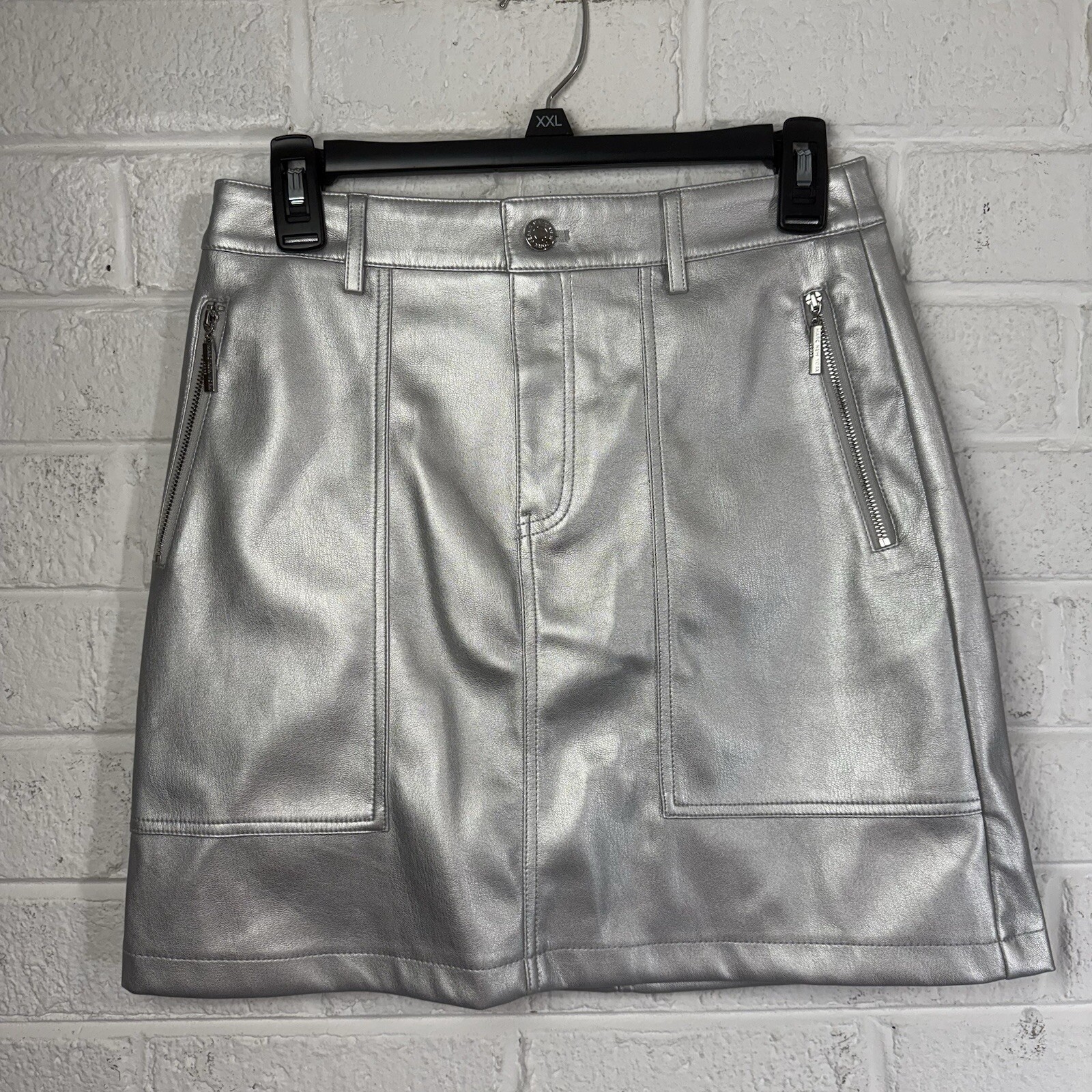 Marc New York Silver Faux Leather A-Line Skirt Shiny Metallic Women Size 4 NWT