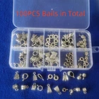 100PCS Antiqued Silver Metal Bails Beads in Storage Box for Jewelry Making