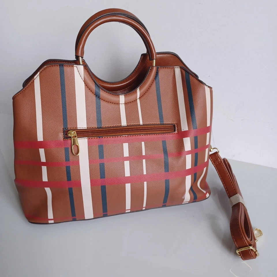 Di Vita коллекции коричневый в полоску клетку наплечная сумка/ручная сумка с мехом Pom подвеска - Изображение 4 из 4