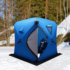 2 Person Insulated Ice Fishing Shelter Pop-Up Portable Ice Fishing Tent 57x57x65