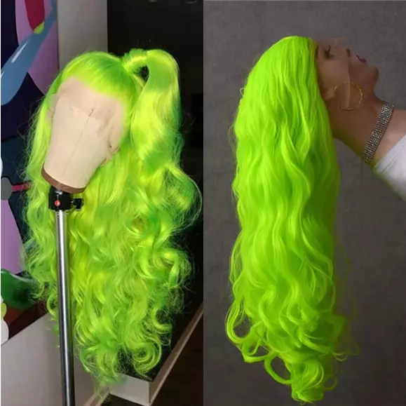 Long curly top green wig