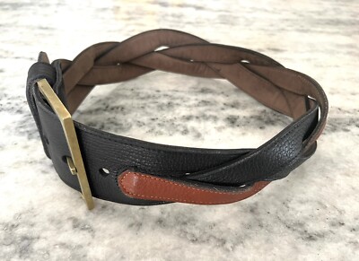 VINTAGE Johnny Farah Braided Cowhide Belt with Brass Buckle  display picture 3