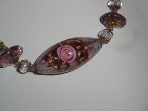 Collana antica vintage con grandi ovali in vetro rosa di MURANO originale 100% - Foto 2 di 11