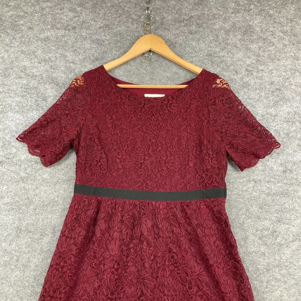 Vestido para mujer Naf Naf talla 40 rojo floral encaje línea A talla 6-8 manga corta 7133 Foto 2 de 4