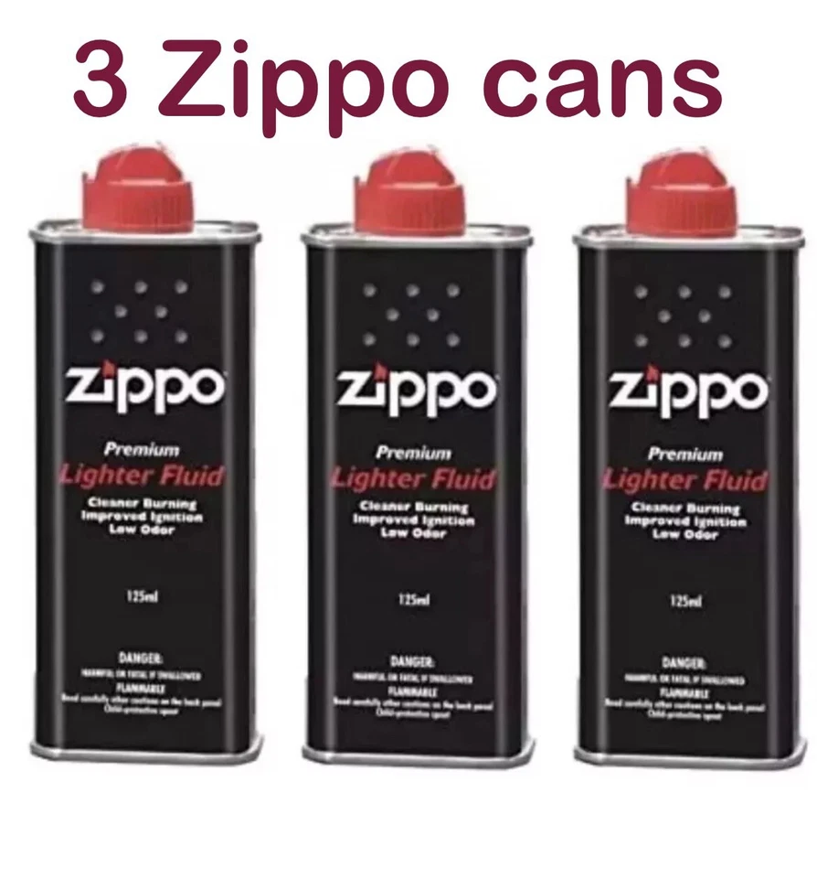 3 X GENUINE ZIPPO PREMIUM LIGHTER FUEL FLUID PETROL 125ML UK SELLER FREE DELIVER