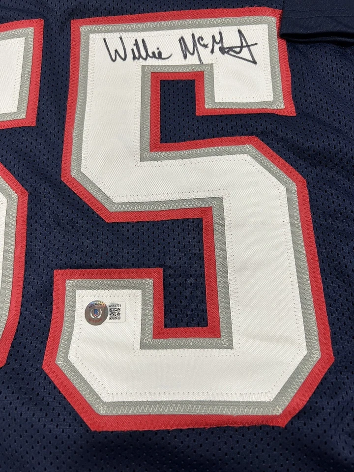 Jersey Willie McGinest Firmado New England Patriots Personalizado XL Azul BAS Holograma Foto 2 de 4