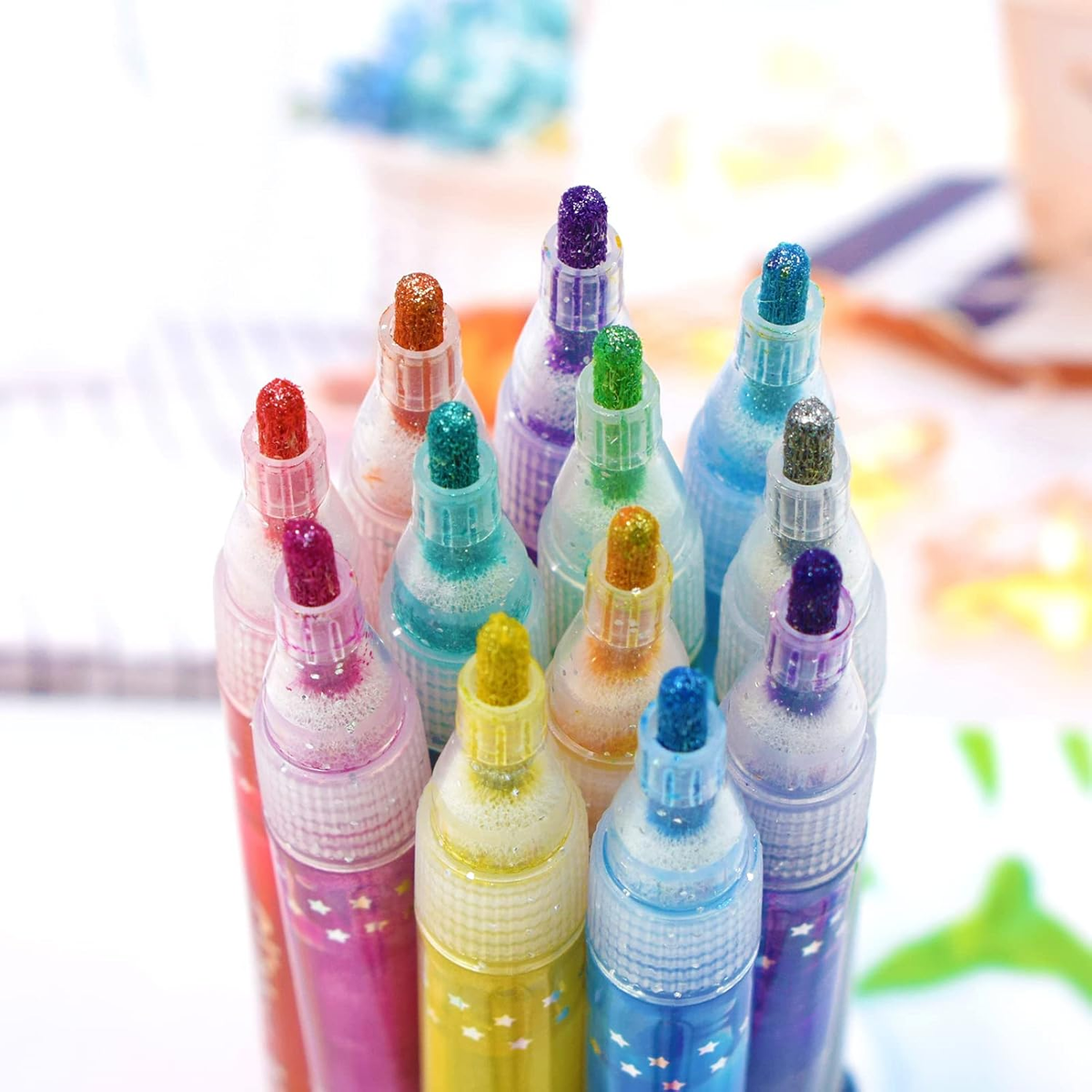Glitter Markers,Drawing Pens,Metallic Markers,Water-Based,Washable