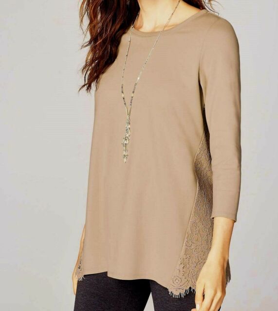 J Jill Top XL Ponte Knit Tunic Beige Dressy Lace Back NEW Relaxed May ...