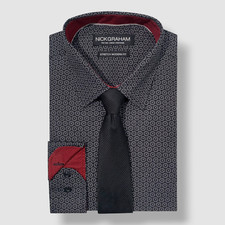 Nick Graham Men's Black Stipple Circle Dress Shirt Tie Set Size 16-16.5 34/35