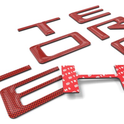 Red Carbon 3D Domed Raised Tailgate Letters compatible with Silverado 2019-2026