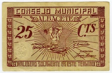 # SPAIN CIVIL WAR 1937 • ALBACETE 25cts MUNICIPAL ☆ GUERRA CIVIL ESPAÑOLA ☆D1205