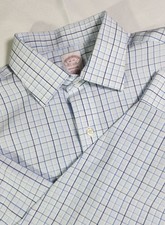 Brooks Brothers Madison Mens 16 35 Non-Iron Blue Check Dress Shirt Supima Cotton