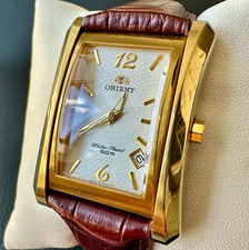 Vintage Orient Quartz Gold Rectangular Watch Date Japan Men’s