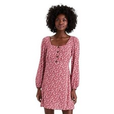 NWT American Eagle Dress Large Red Floral Long Sleeve Square Neck Mini Belted