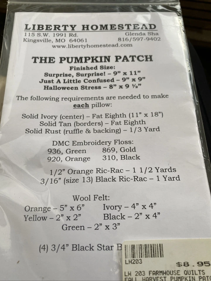 Pumpkin Patch Appliqued Pillows Sewing Pattern by Liberty Homestead LH203 - Image 2 of 2