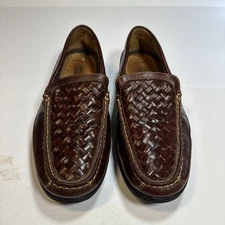 JOHNSTON & MURPHY 25-8344 Mens 8M Brown Woven Sheepskin Loafers