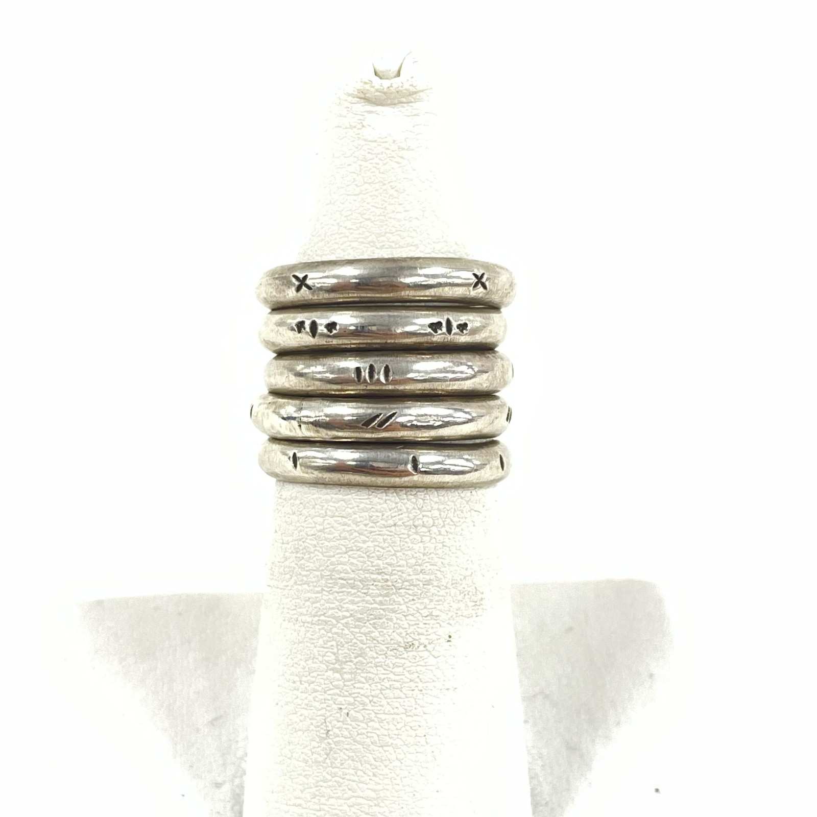 Sterling Silver 5pc Y2K-Style Stackable Stamped 3… - image 1