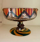 Vintage Mackenzie Childs Large Footed Pedestal Glass Compote Bowl