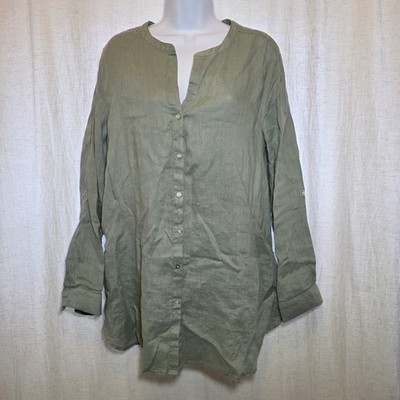 Sigrid Olsen Linen Tunic Dress Light Sage Green Womens Large Beach Resort Summer